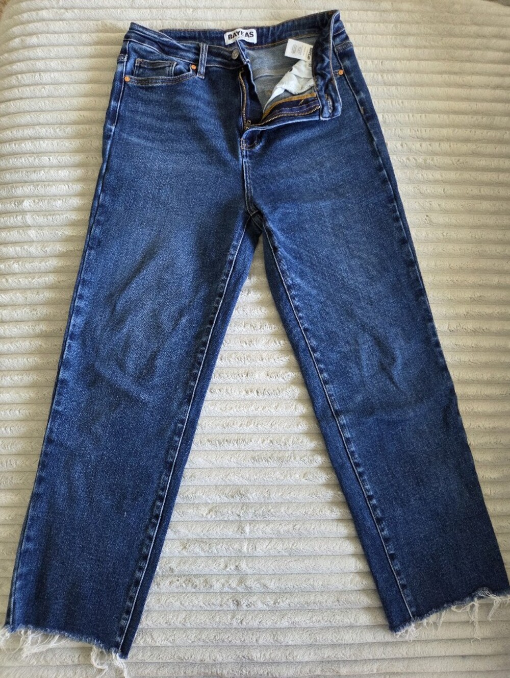 Bayeas Dark Blue Wide-Leg, Raw Hem Women's Jeans